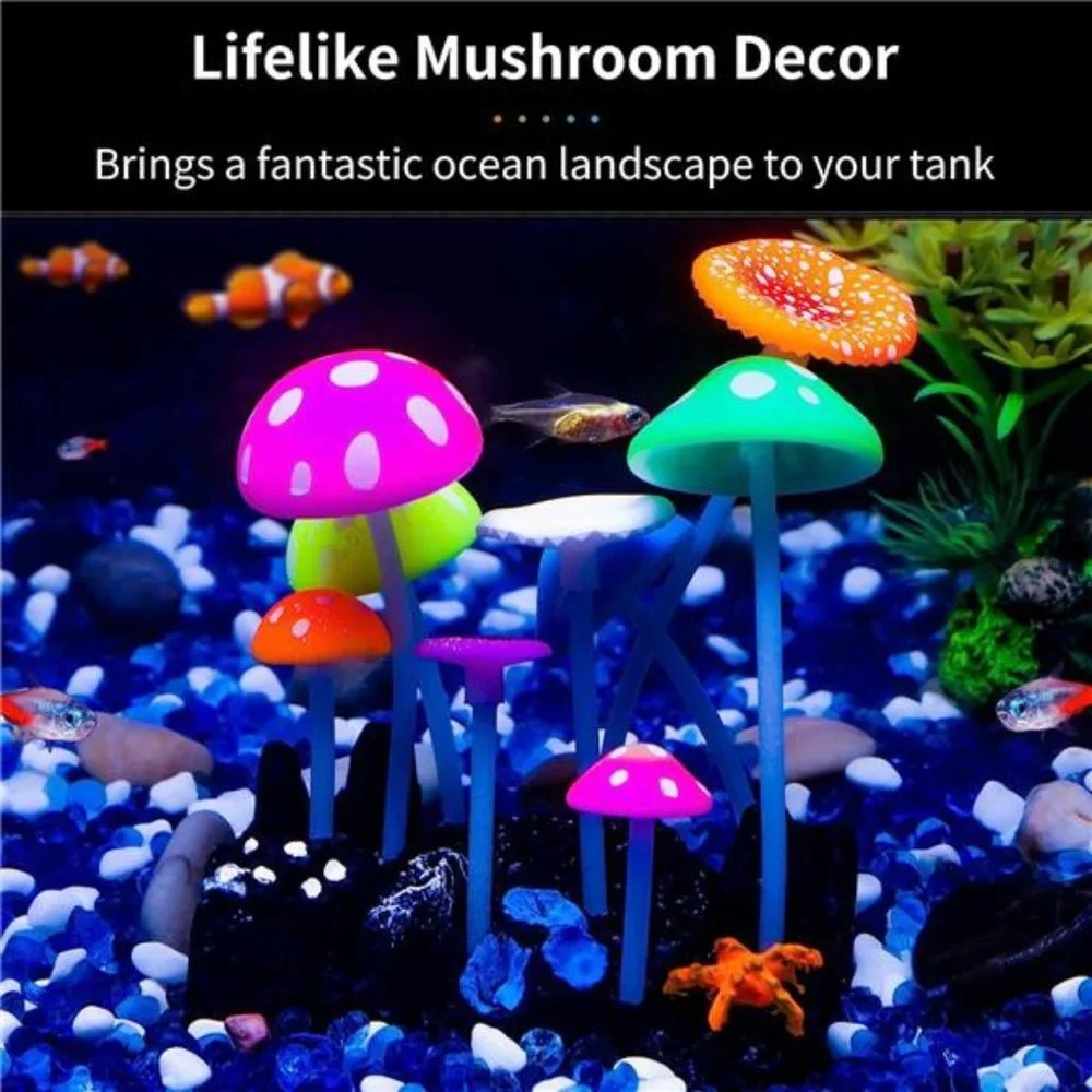 Glowing Effect Artificial Mushroom Aquarium Plant Decor Ornament